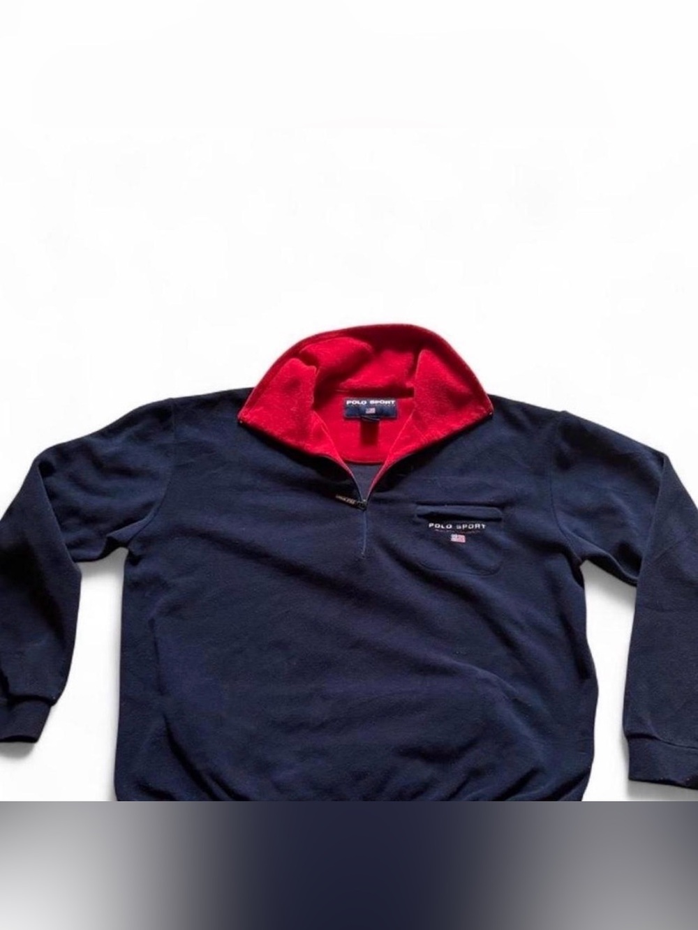 Vintage Polo Sport Ralph Lauren 1/4 Zip Fleece Pullover Navy Red Quarter Zip M